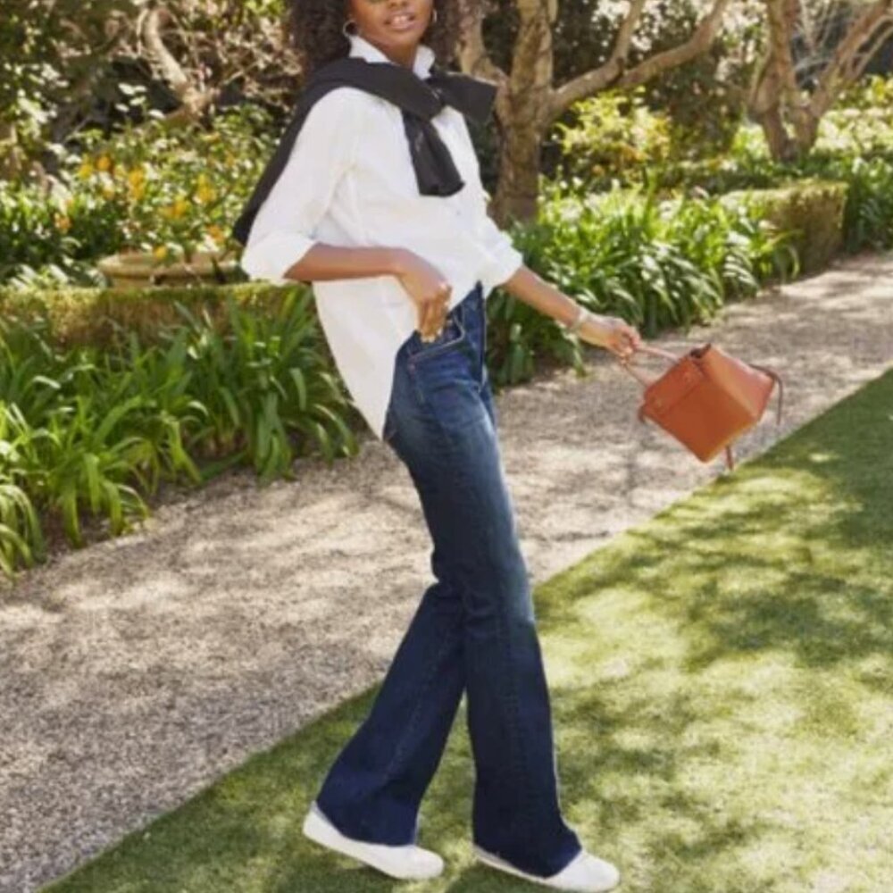 NWT Frank & Eileen dark blue Flannigan jeans 27 flare high rise